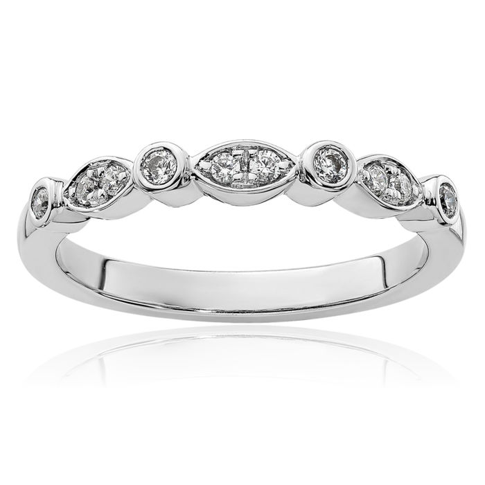 14K Solid White Gold Diamond Wedding Band Ring