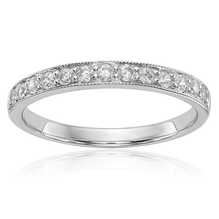 14K Solid White Gold Lab Diamond Wedding Band Ring