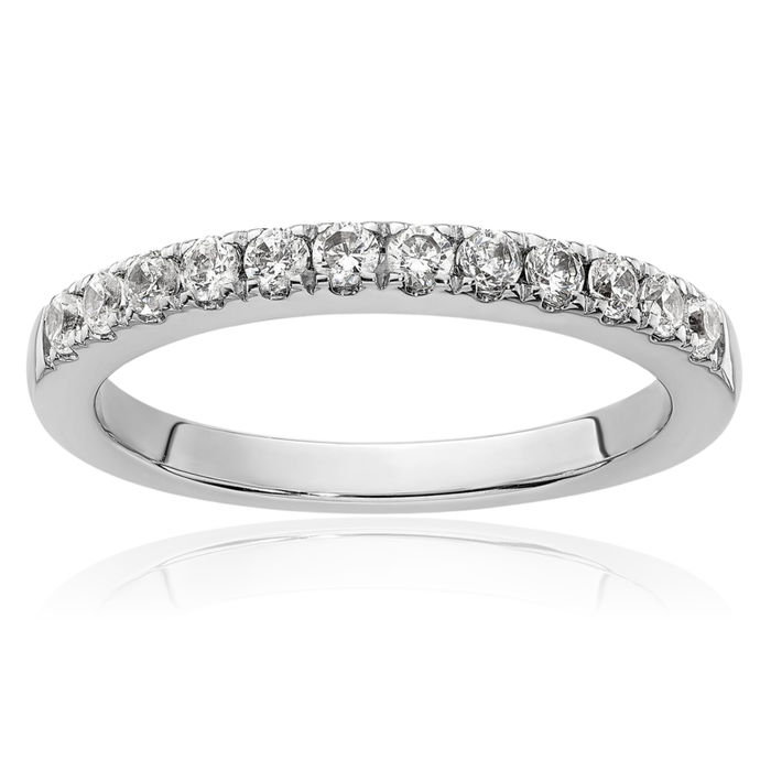 14K Solid White Gold Diamond Wedding Band Ring