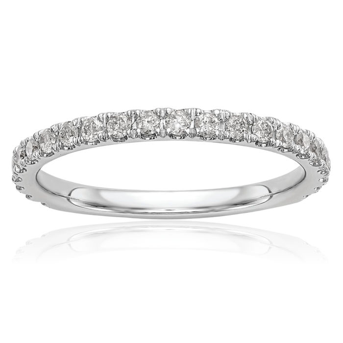 14K Solid White Gold Diamond Wedding Band Ring