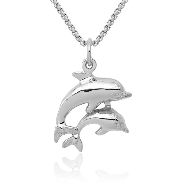 14K Solid White Gold Sea Dolphin Necklace Ocean Fish Pendant Summer Beach Nautical Charm