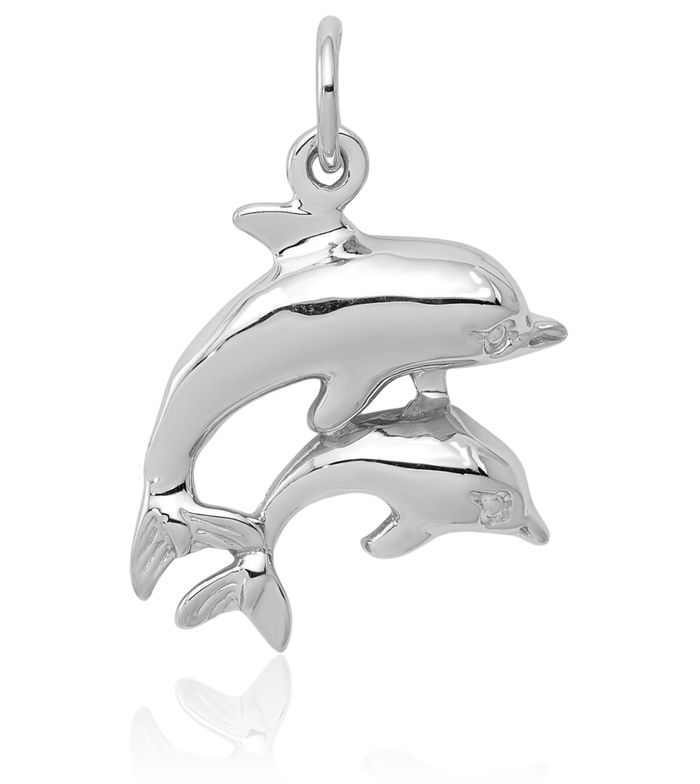 14K Solid White Gold Sea Dolphin Necklace Ocean Fish Pendant Summer Beach Nautical Charm