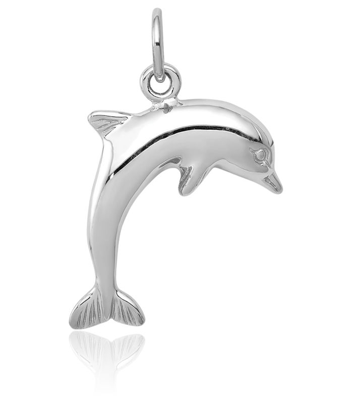 14K Solid White Gold Sea Dolphin Necklace Ocean Fish Pendant Summer Beach Nautical Charm