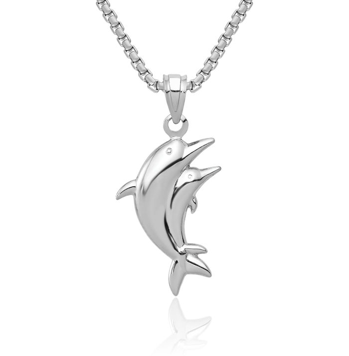 14K Solid White Gold Sea Dolphin Necklace Ocean Fish Pendant Summer Beach Nautical Charm