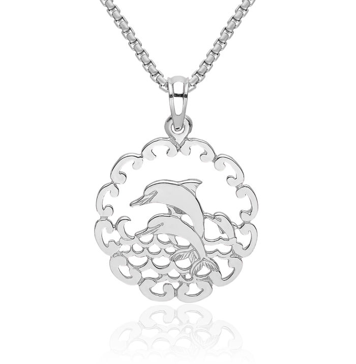 14K Solid White Gold Sea Dolphin Necklace Ocean Fish Pendant Summer Beach Nautical Charm