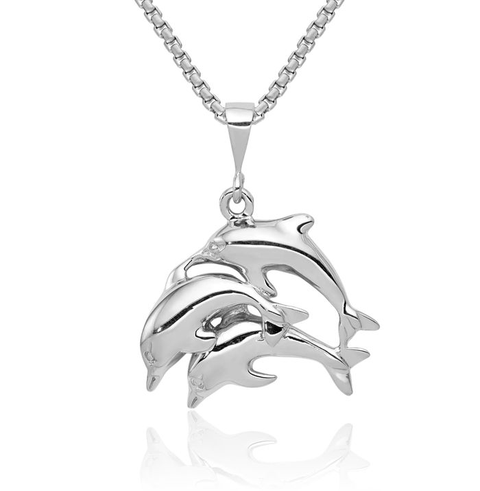 14K Solid White Gold Sea Dolphin Necklace Ocean Fish Pendant Summer Beach Nautical Charm