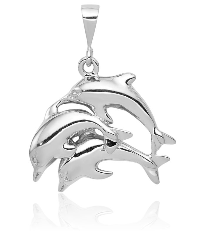 14K Solid White Gold Sea Dolphin Necklace Ocean Fish Pendant Summer Beach Nautical Charm