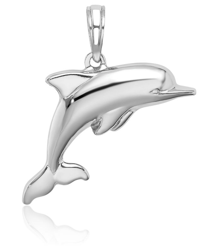 14K Solid White Gold Sea Dolphin Necklace Ocean Fish Pendant Summer Beach Nautical Charm