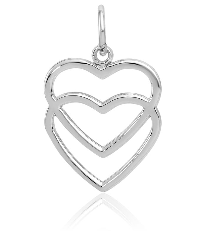 14K Solid White Gold Double Heart Necklace Love Pendant Charm