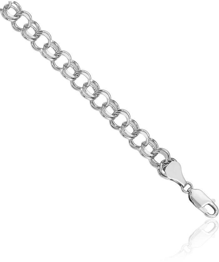 14K Solid White Gold Double Link Chain Charm Bracelet