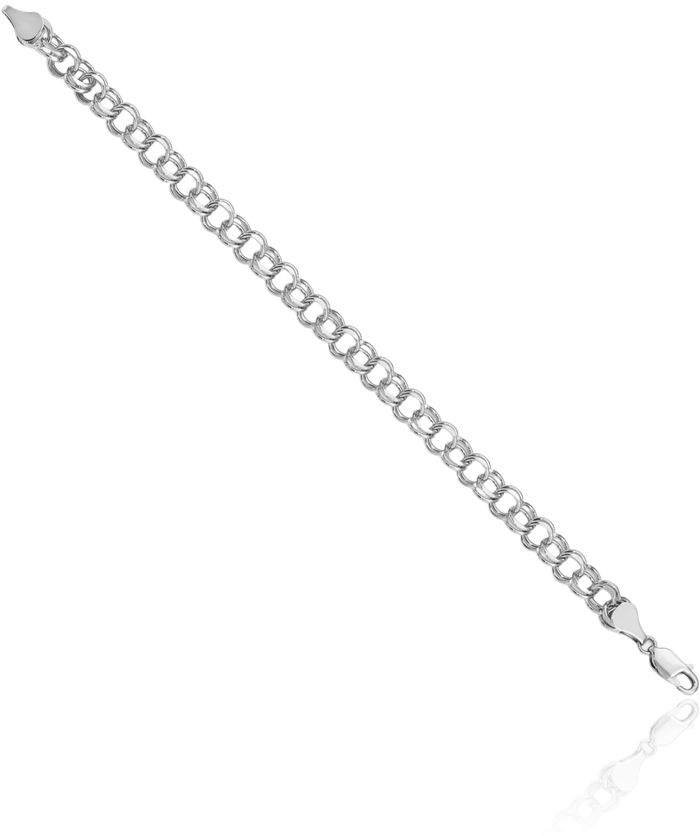 14K Solid White Gold Double Link Chain Charm Bracelet