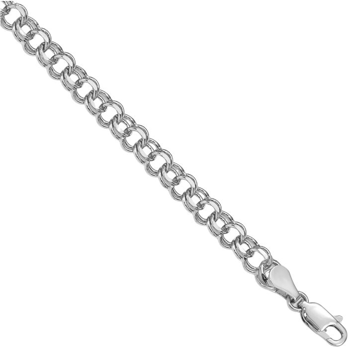 14K Solid White Gold Double Link Chain Charm Bracelet