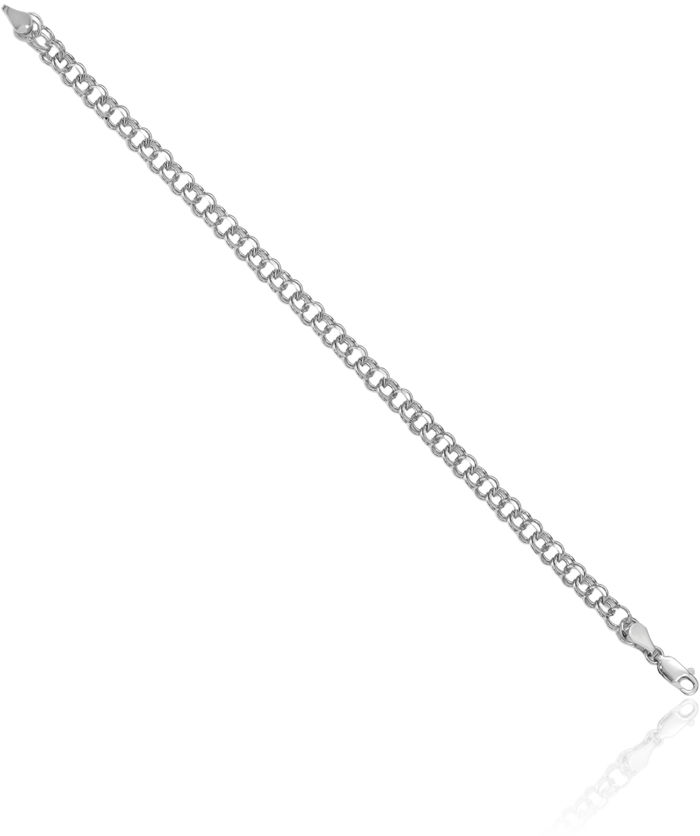 14K Solid White Gold Double Link Chain Charm Bracelet