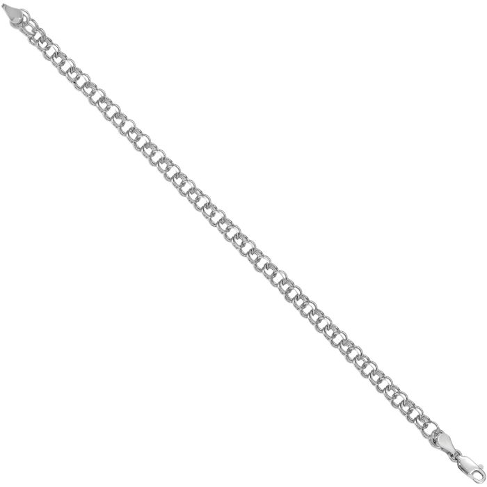 14K Solid White Gold Double Link Chain Charm Bracelet