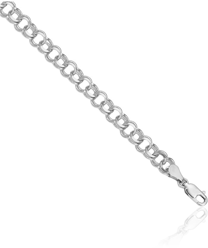 14K Solid White Gold Double Link Chain Charm Bracelet