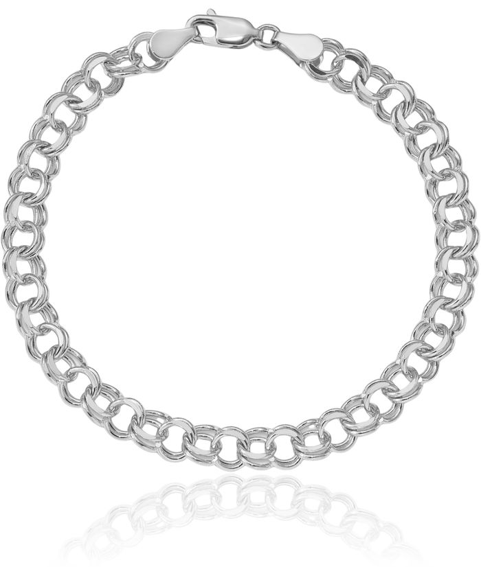 14K Solid White Gold Double Link Chain Charm Bracelet