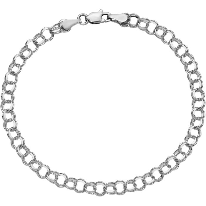 14K Solid White Gold Double Link Chain Charm Bracelet