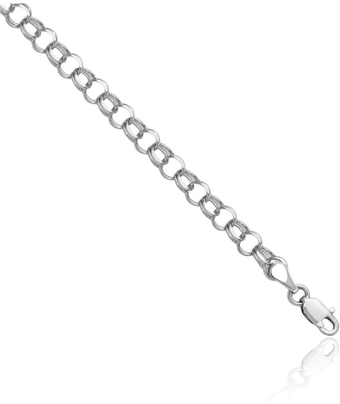 14K Solid White Gold Double Link Chain Charm Bracelet