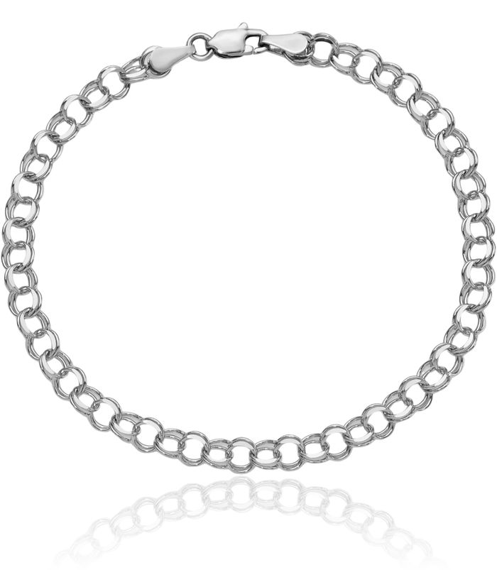 14K Solid White Gold Double Link Chain Charm Bracelet