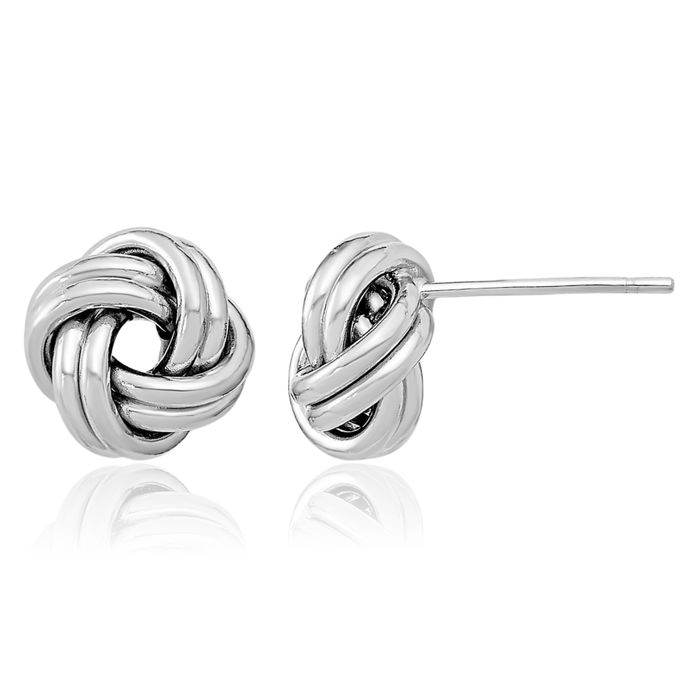 14K Solid White Gold Double Twisted Love Knot Symbol Stud Earrings
