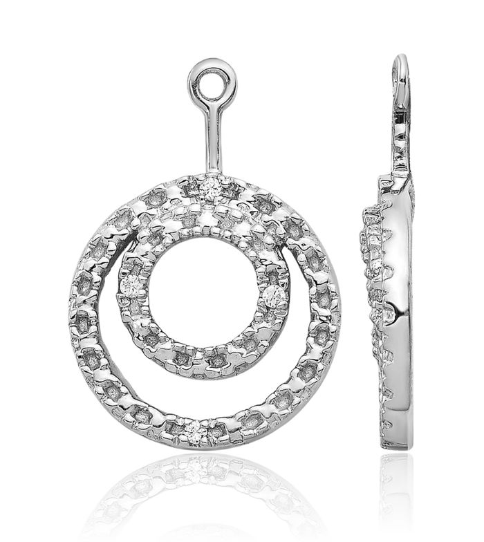 14K Solid White Gold Double Circle Round Diamond Earring Jackets for Studs