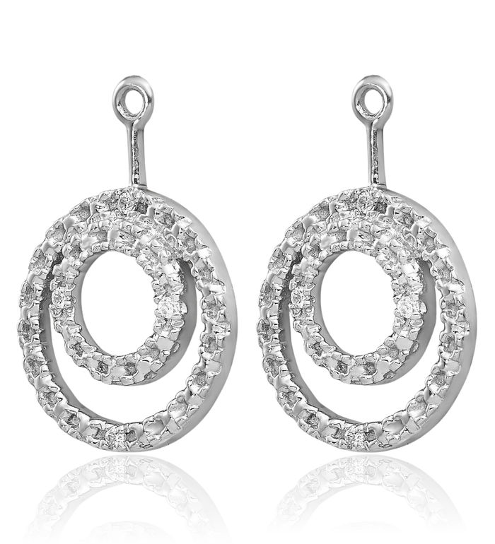 14K Solid White Gold Double Circle Round Diamond Earring Jackets for Studs