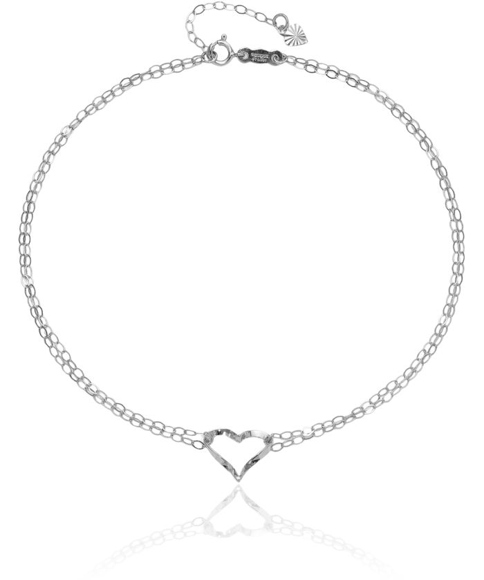 14K Solid White Gold Double Strand Heart Anklet Summer Beach Foot Ankle Bracelet