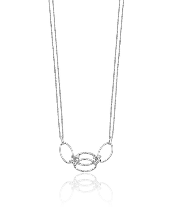 14K Solid White Gold Double Strand Link Necklace