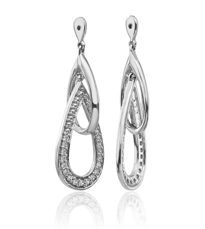 14K Solid White Gold Double Teardrop Dangle Diamond Earring Jackets for Studs