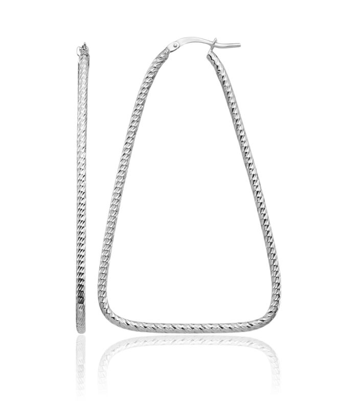 14K Solid White Gold Double Triangle Large Hoop Earrings