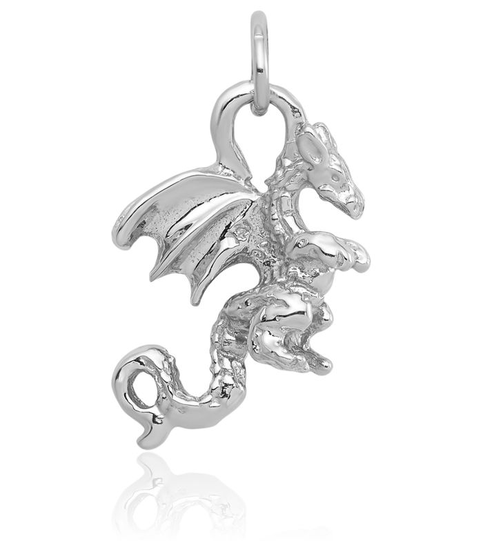 14K Solid White Gold Dragon Necklace Chain Pendant Charm
