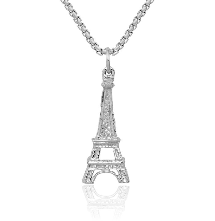 14K Solid White Gold Eiffel Tower Paris France Necklace Chain Pendant Charm