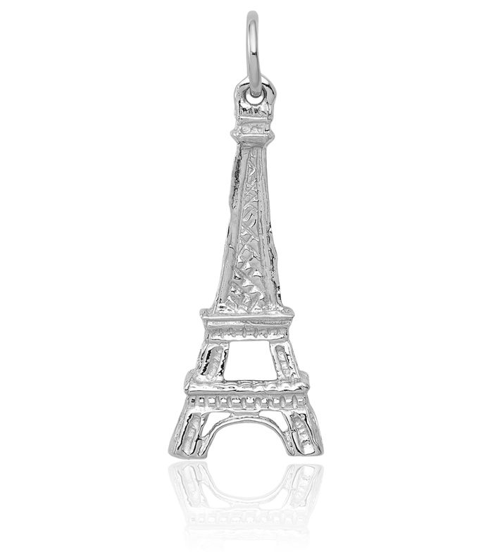 14K Solid White Gold Eiffel Tower Paris France Necklace Chain Pendant Charm