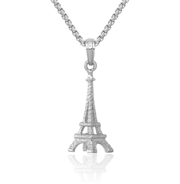 14K Solid White Gold Eiffel Tower Paris France Necklace Chain Pendant Charm