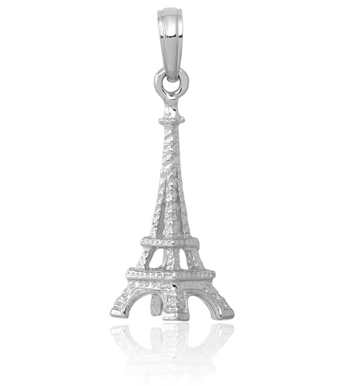 14K Solid White Gold Eiffel Tower Paris France Necklace Chain Pendant Charm