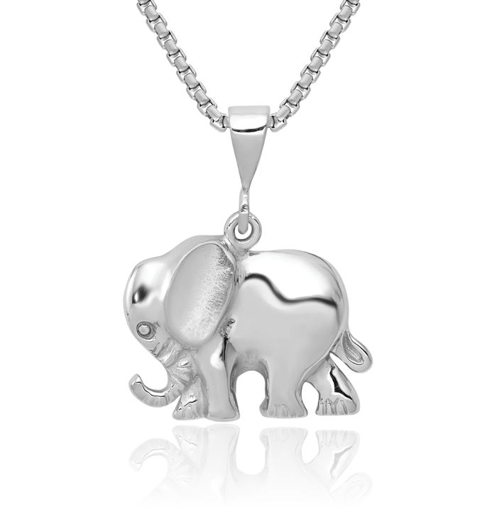 14K Solid White Gold Elephant Necklace Chain Pendant Charm