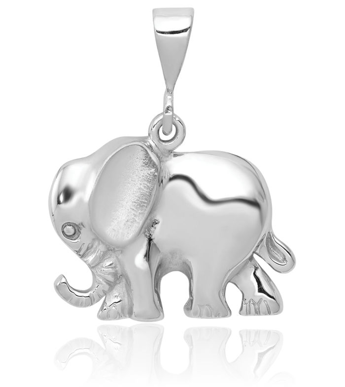 14K Solid White Gold Elephant Necklace Chain Pendant Charm