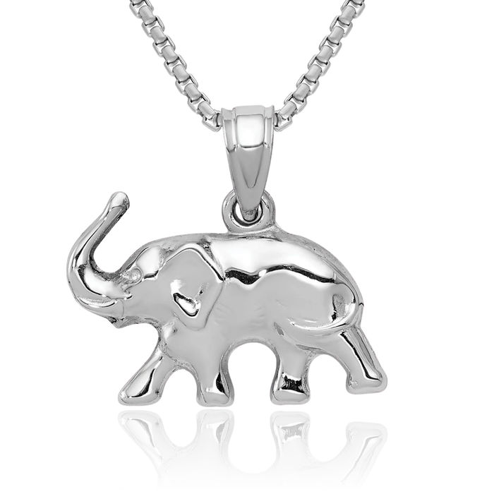 14K Solid White Gold Elephant Necklace Chain Pendant Charm