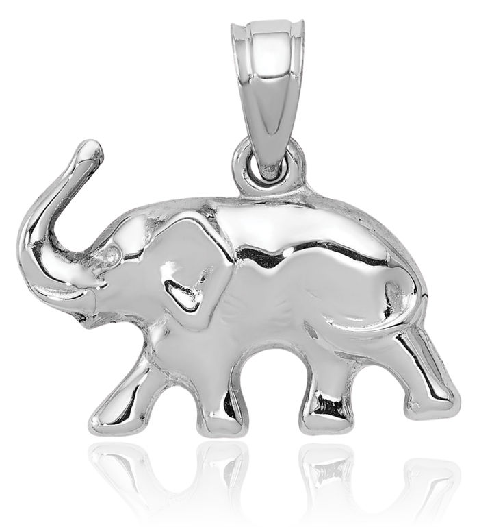 14K Solid White Gold Elephant Necklace Chain Pendant Charm