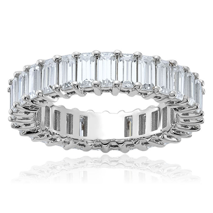 14K Solid White Gold Emerald-Cut Moissanite Eternity Ring