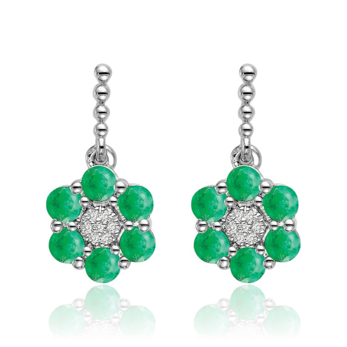 14K Solid White Gold Green Emerald Diamond Drop Dangle Earrings Gemstone Post Push Back May Birthstone Jewelry