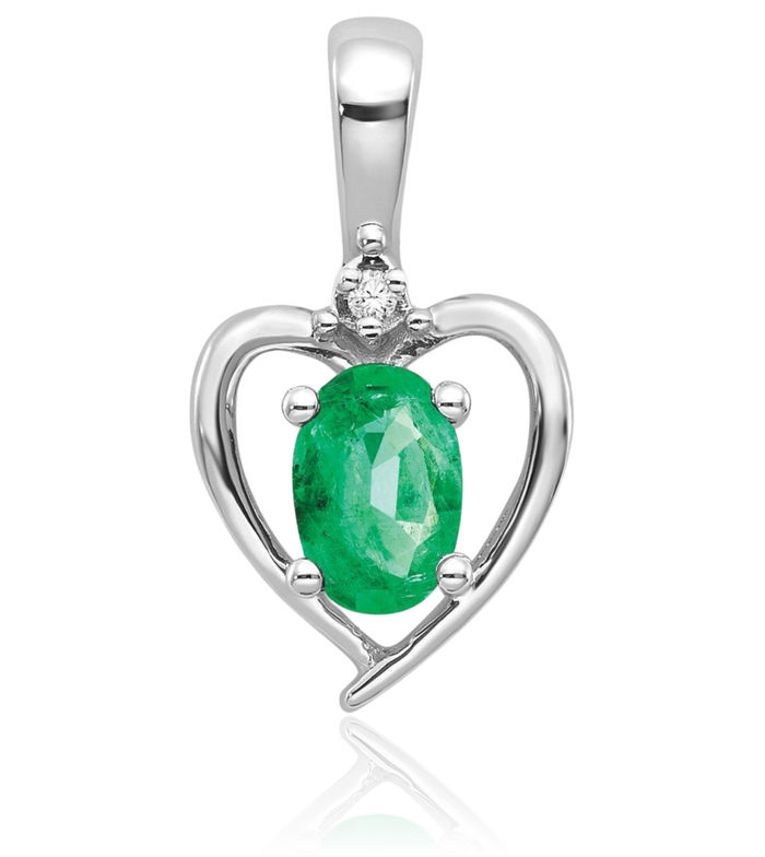 14K Solid White Gold Green Emerald Diamond Heart Necklace Gemstone Pendant Charm April May Birthstone Jewelry