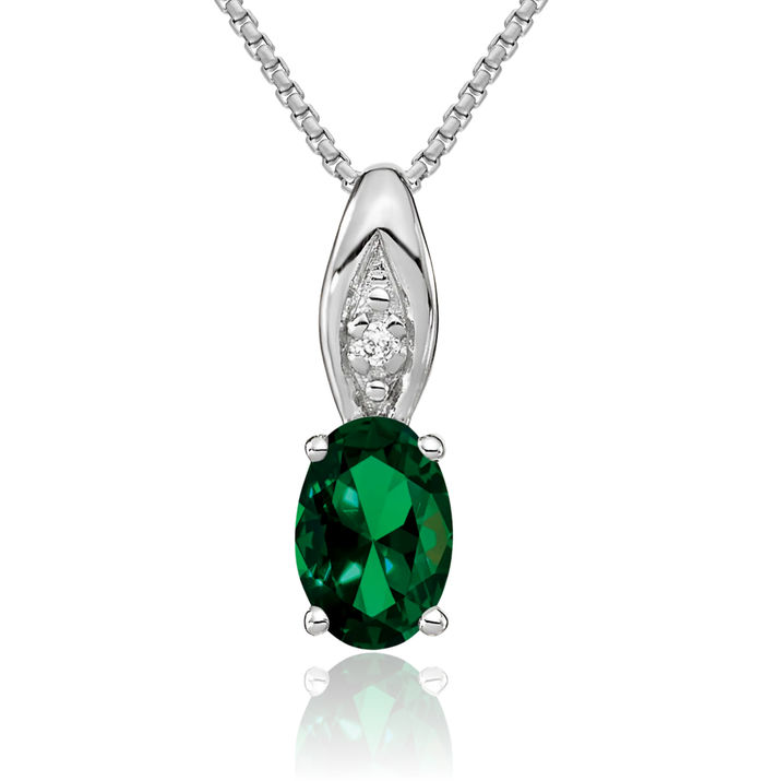 14K Solid White Gold Green Emerald Diamond Necklace Gemstone Pendant Charm April May Birthstone Jewelry