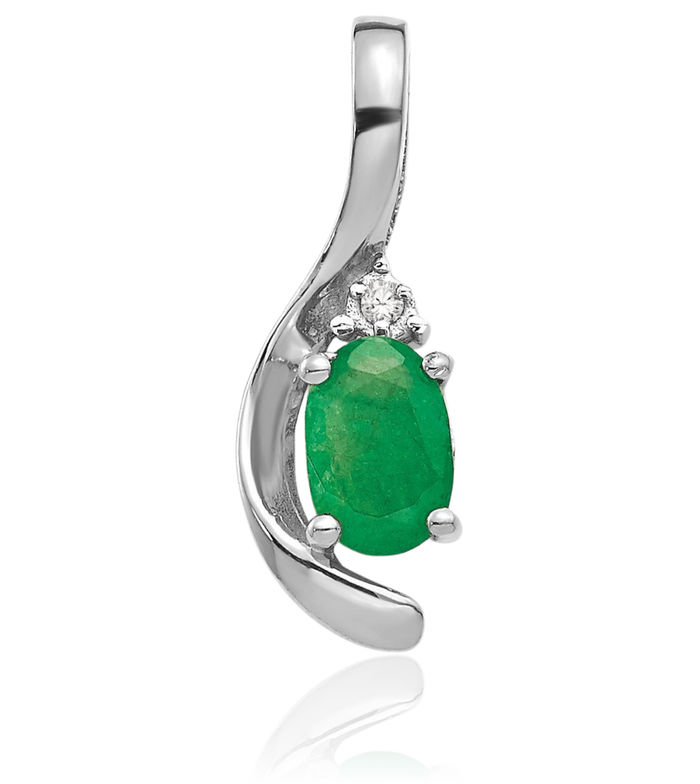 14K Solid White Gold Green Emerald Diamond Necklace Gemstone Pendant Charm April May Birthstone Jewelry