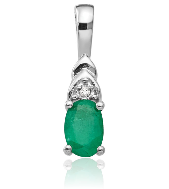 14K Solid White Gold Green Emerald Diamond Necklace Gemstone Pendant Charm April May Birthstone Jewelry