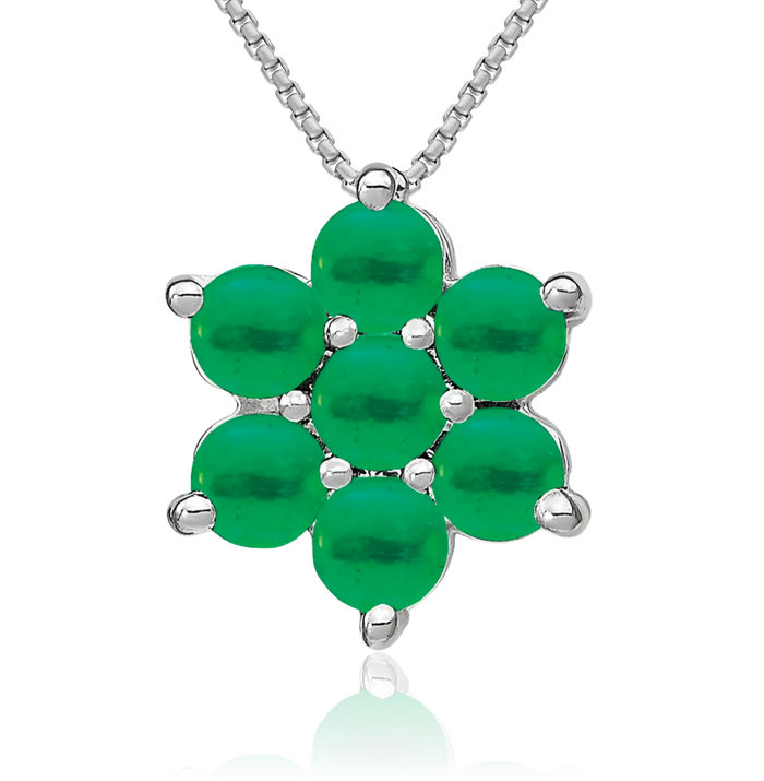 14K Solid White Gold Green Emerald Flower Floating Chain Slide Gemstone Pendant Necklace Charm