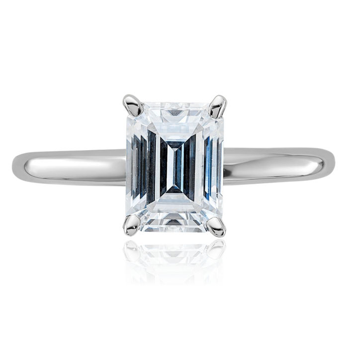 14K Solid White Gold Green Emerald Moissanite Solitaire Engagement Ring
