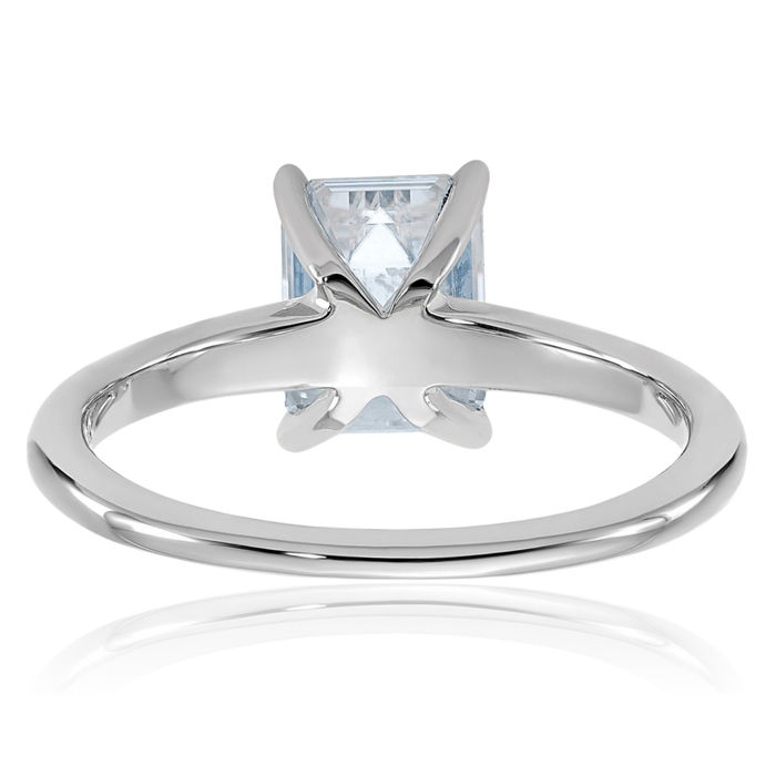 14K Solid White Gold Green Emerald Moissanite Solitaire Engagement Ring