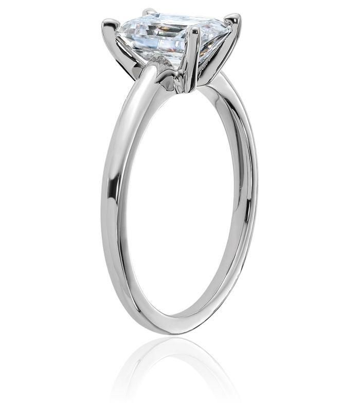 14K Solid White Gold Green Emerald Moissanite Solitaire Engagement Ring