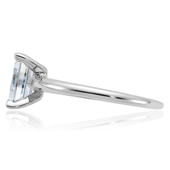 14K Solid White Gold Green Emerald Moissanite Solitaire Engagement Ring